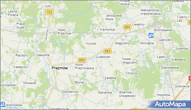 mapa Ludwików gmina Prażmów, Ludwików gmina Prażmów na mapie Targeo
