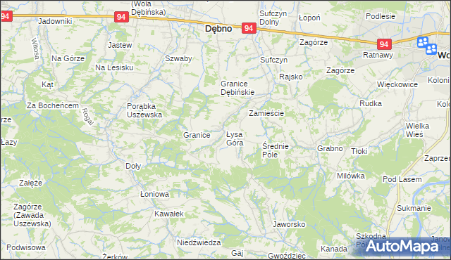 mapa Łysa Góra gmina Dębno, Łysa Góra gmina Dębno na mapie Targeo