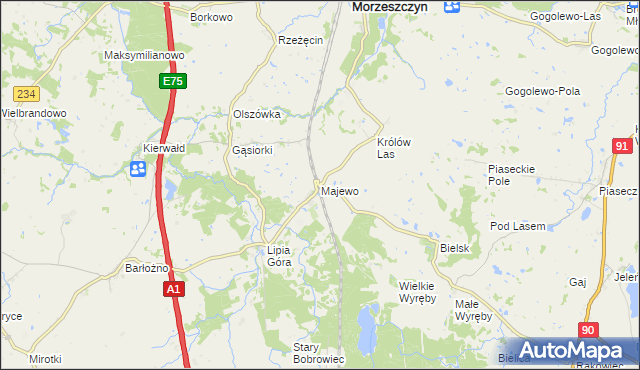 mapa Majewo gmina Morzeszczyn, Majewo gmina Morzeszczyn na mapie Targeo