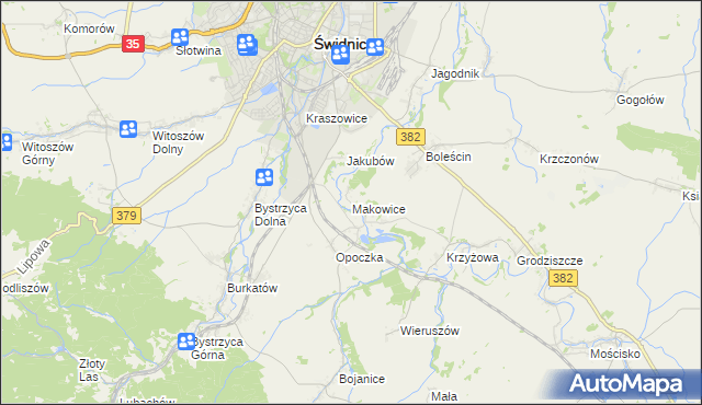 mapa Makowice gmina Świdnica, Makowice gmina Świdnica na mapie Targeo