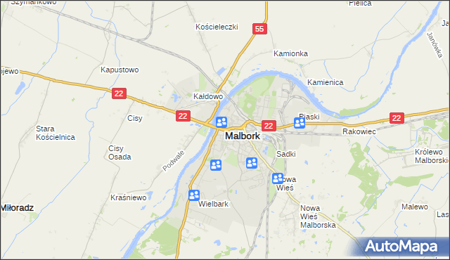 mapa Malborka, Malbork na mapie Targeo