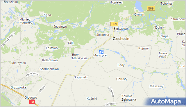 mapa Małszyce gmina Ciechocin, Małszyce gmina Ciechocin na mapie Targeo