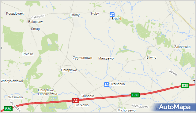 mapa Marszewo gmina Lwówek, Marszewo gmina Lwówek na mapie Targeo
