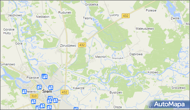 mapa Mechlin gmina Śrem, Mechlin gmina Śrem na mapie Targeo