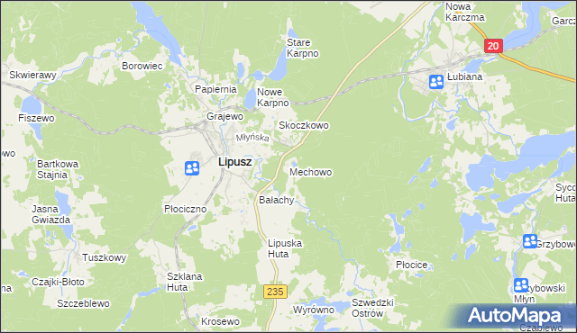 mapa Mechowo gmina Lipusz, Mechowo gmina Lipusz na mapie Targeo