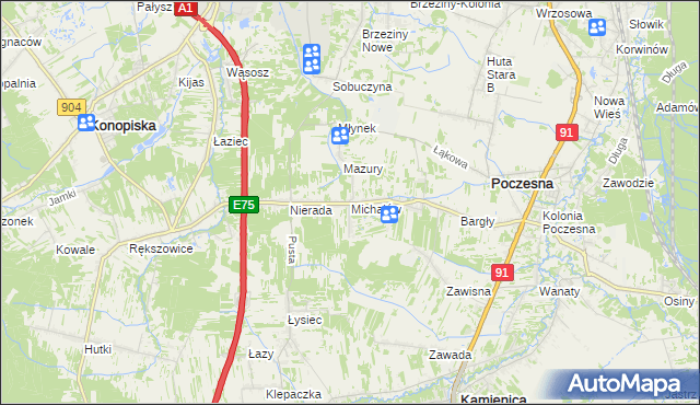 mapa Michałów gmina Poczesna, Michałów gmina Poczesna na mapie Targeo