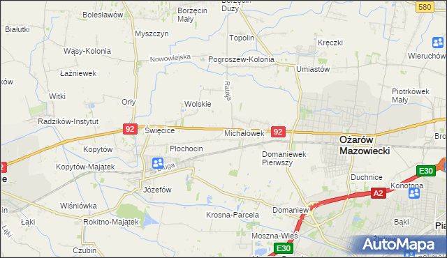 mapa Michałówek gmina Ożarów Mazowiecki, Michałówek gmina Ożarów Mazowiecki na mapie Targeo
