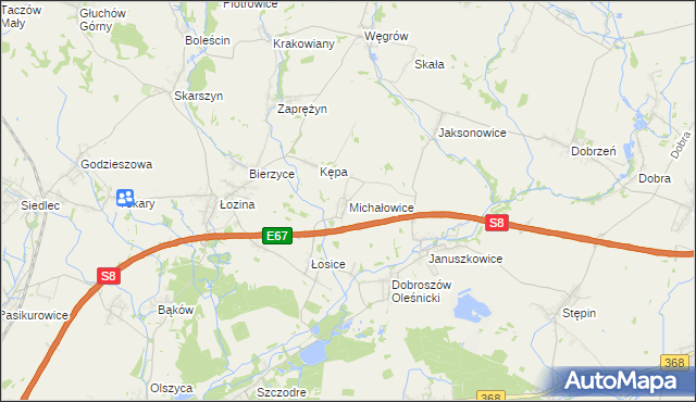 mapa Michałowice gmina Długołęka, Michałowice gmina Długołęka na mapie Targeo