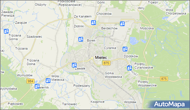 mapa Mielca, Mielec na mapie Targeo