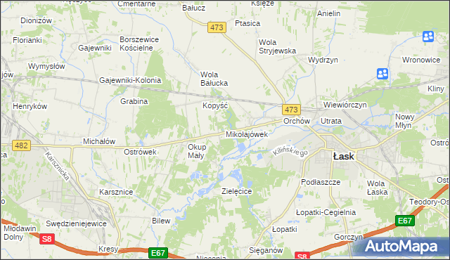mapa Mikołajówek gmina Łask, Mikołajówek gmina Łask na mapie Targeo