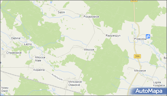 mapa Miłocice gmina Jelcz-Laskowice, Miłocice gmina Jelcz-Laskowice na mapie Targeo