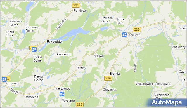mapa Miłowo gmina Przywidz, Miłowo gmina Przywidz na mapie Targeo