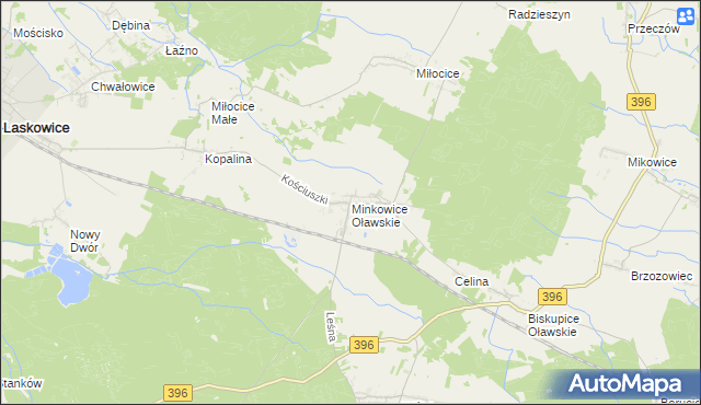 mapa Minkowice Oławskie, Minkowice Oławskie na mapie Targeo