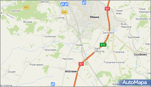 mapa Modła gmina Wiśniewo, Modła gmina Wiśniewo na mapie Targeo