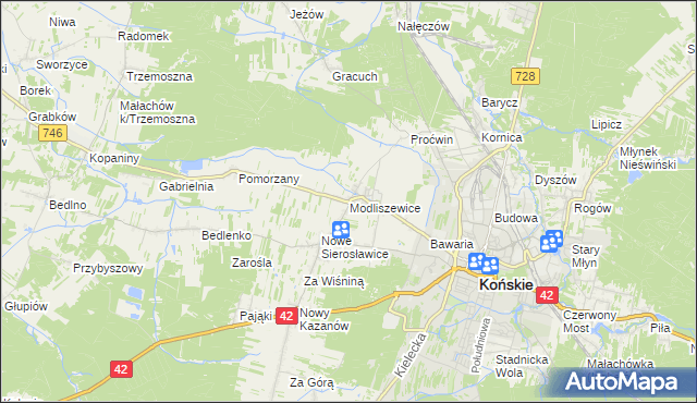 mapa Modliszewice, Modliszewice na mapie Targeo