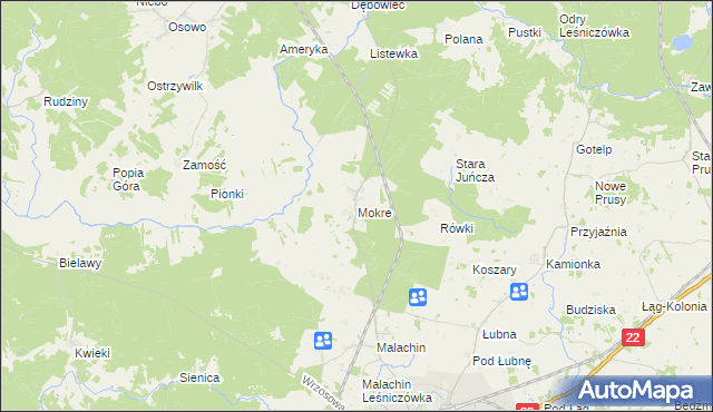 mapa Mokre gmina Czersk, Mokre gmina Czersk na mapie Targeo