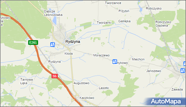 mapa Moraczewo gmina Rydzyna, Moraczewo gmina Rydzyna na mapie Targeo