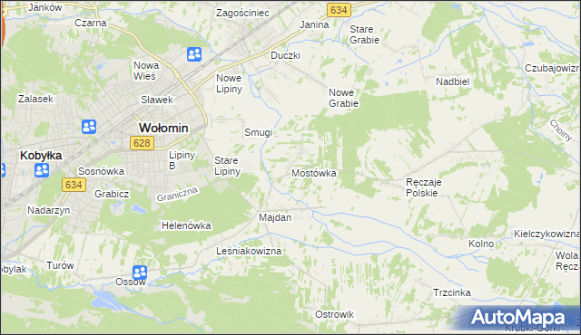 mapa Mostówka gmina Wołomin, Mostówka gmina Wołomin na mapie Targeo