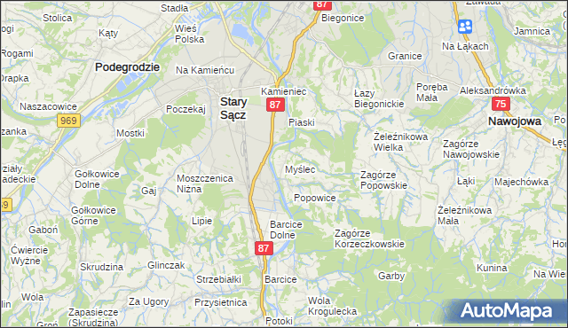 mapa Myślec, Myślec na mapie Targeo