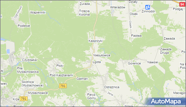 mapa Niesułowice gmina Olkusz, Niesułowice gmina Olkusz na mapie Targeo