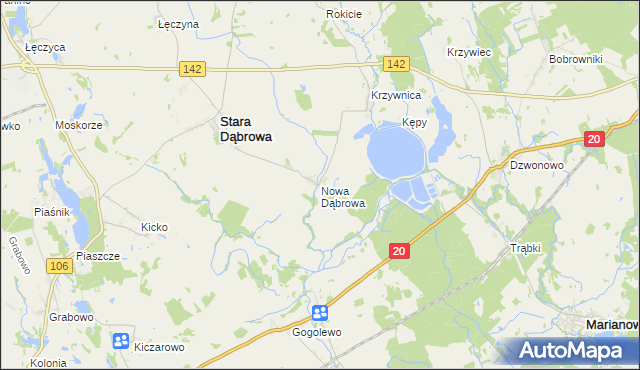 mapa Nowa Dąbrowa gmina Stara Dąbrowa, Nowa Dąbrowa gmina Stara Dąbrowa na mapie Targeo