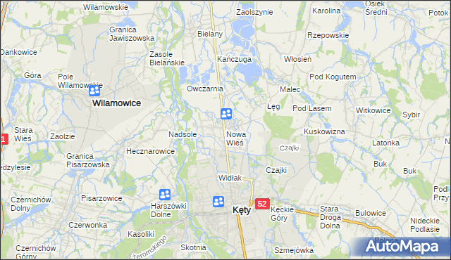 mapa Nowa Wieś gmina Kęty, Nowa Wieś gmina Kęty na mapie Targeo