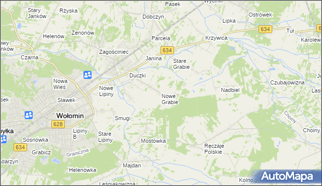 mapa Nowe Grabie gmina Wołomin, Nowe Grabie gmina Wołomin na mapie Targeo