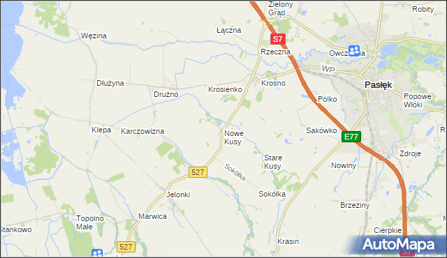 mapa Nowe Kusy, Nowe Kusy na mapie Targeo