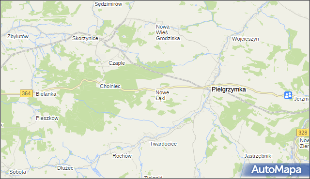 mapa Nowe Łąki gmina Pielgrzymka, Nowe Łąki gmina Pielgrzymka na mapie Targeo