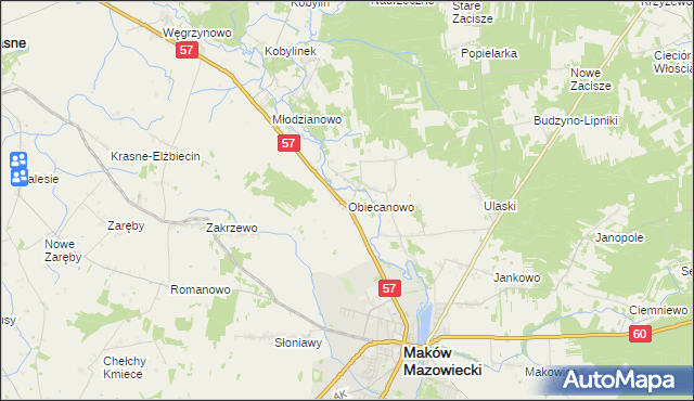 mapa Obiecanowo gmina Karniewo, Obiecanowo gmina Karniewo na mapie Targeo