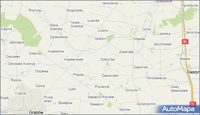 mapa Odechów gmina Grabów, Odechów gmina Grabów na mapie Targeo
