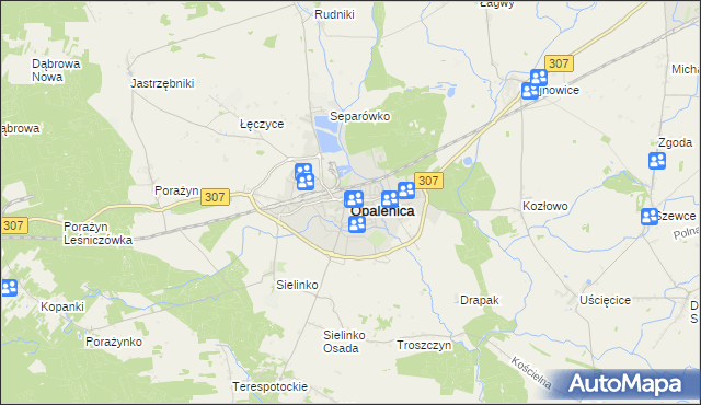 mapa Opalenica powiat nowotomyski, Opalenica powiat nowotomyski na mapie Targeo