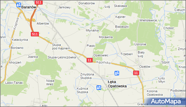 mapa Opatowiec gmina Łęka Opatowska, Opatowiec gmina Łęka Opatowska na mapie Targeo