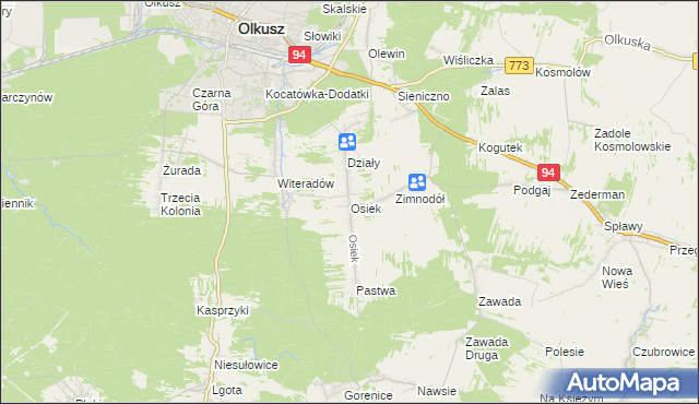 mapa Osiek gmina Olkusz, Osiek gmina Olkusz na mapie Targeo