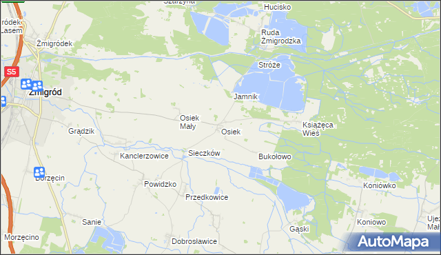 mapa Osiek gmina Żmigród, Osiek gmina Żmigród na mapie Targeo