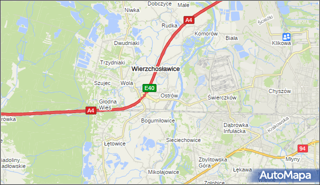 mapa Ostrów gmina Wierzchosławice, Ostrów gmina Wierzchosławice na mapie Targeo