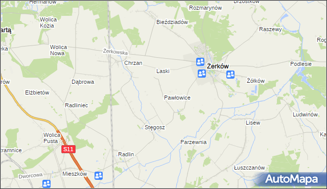 mapa Pawłowice gmina Żerków, Pawłowice gmina Żerków na mapie Targeo