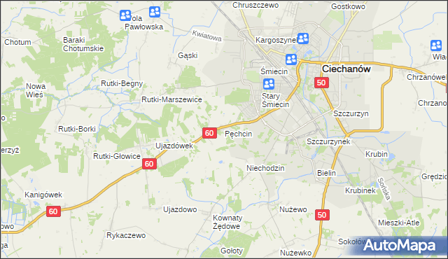 mapa Pęchcin, Pęchcin na mapie Targeo