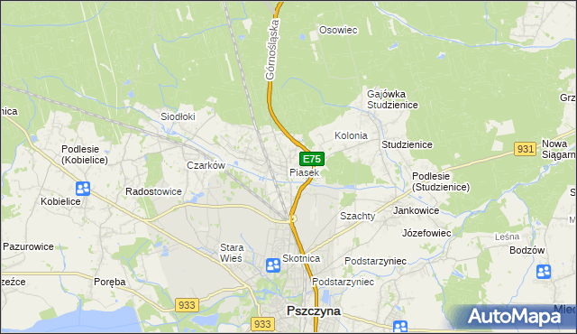 mapa Piasek gmina Pszczyna, Piasek gmina Pszczyna na mapie Targeo