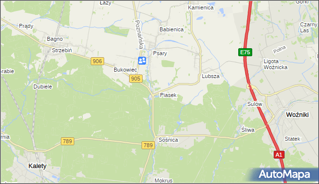 mapa Piasek gmina Woźniki, Piasek gmina Woźniki na mapie Targeo