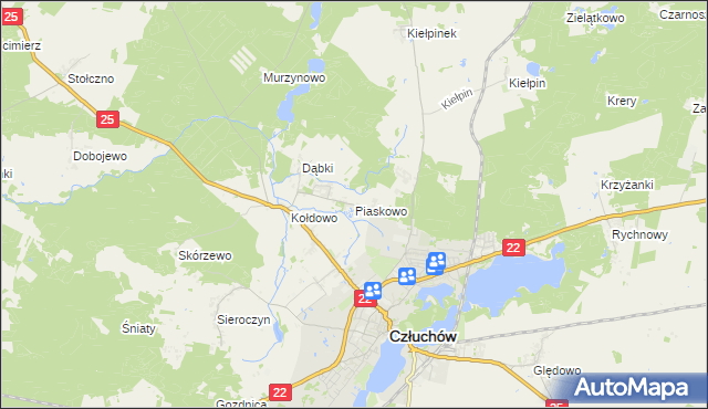 mapa Piaskowo gmina Człuchów, Piaskowo gmina Człuchów na mapie Targeo