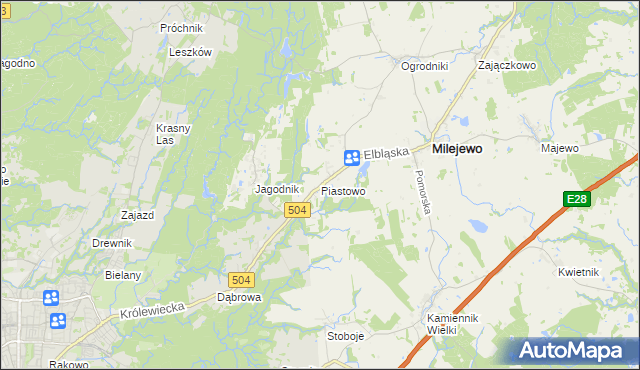 mapa Piastowo gmina Milejewo, Piastowo gmina Milejewo na mapie Targeo