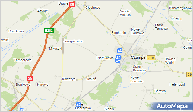 mapa Piotrkowice gmina Czempiń, Piotrkowice gmina Czempiń na mapie Targeo