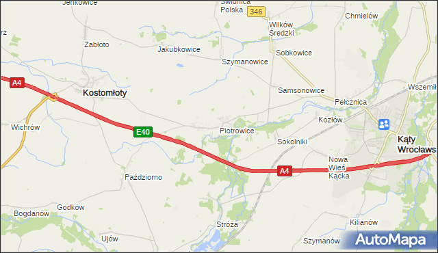 mapa Piotrowice gmina Kostomłoty, Piotrowice gmina Kostomłoty na mapie Targeo