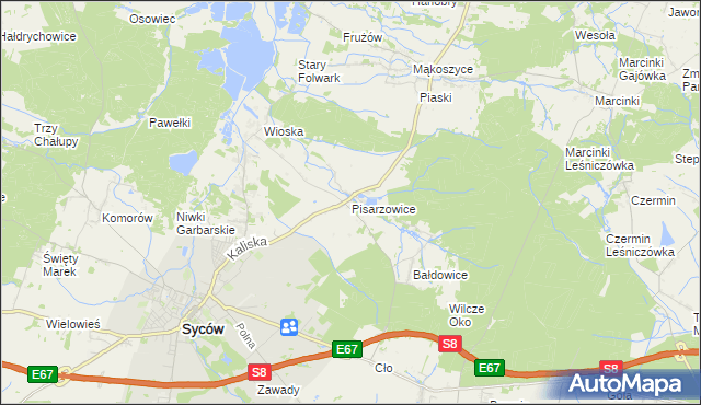 mapa Pisarzowice gmina Kobyla Góra, Pisarzowice gmina Kobyla Góra na mapie Targeo