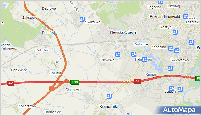 mapa Plewiska gmina Komorniki, Plewiska gmina Komorniki na mapie Targeo