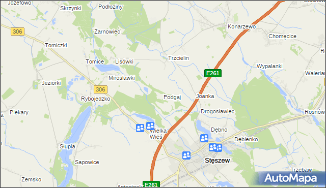 mapa Podgaj gmina Dopiewo, Podgaj gmina Dopiewo na mapie Targeo