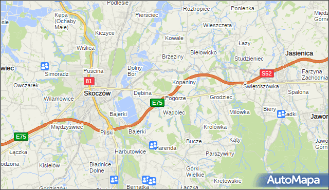 mapa Pogórze gmina Skoczów, Pogórze gmina Skoczów na mapie Targeo