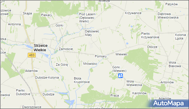 mapa Pomiary gmina Strzelce Wielkie, Pomiary gmina Strzelce Wielkie na mapie Targeo
