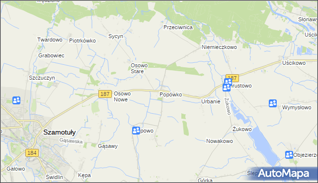 mapa Popówko gmina Oborniki, Popówko gmina Oborniki na mapie Targeo